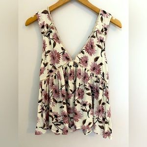 American Eagle Pink Floral Deep V plunge Peplum Sleeveless Blouse